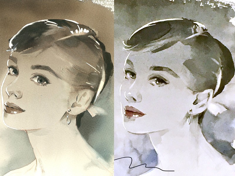 オンラインレッスン💖イラストレーターと描く水彩画人物を単色で描く