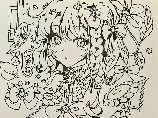 ガーリーなモチーフと女の子のイラストをボールペンで / che rish 