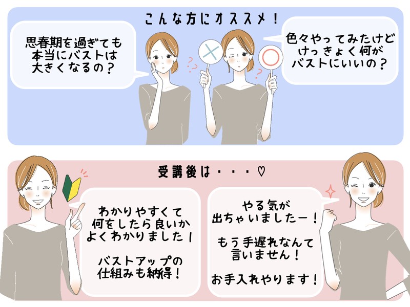 初級 バストupの疑問がスッキリ解消して育乳スイッチonになる講座 By 松井 香苗 ストアカ