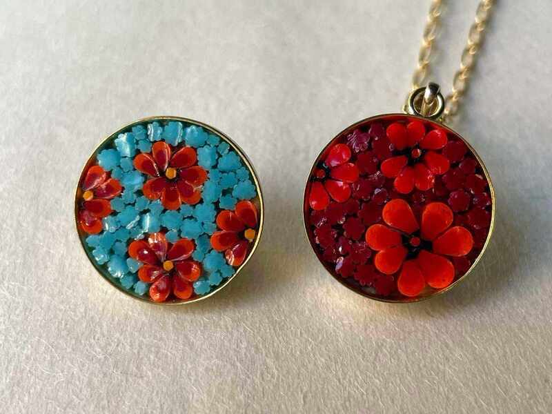 イタリアの伝統工芸ミクロモザイク体験講座でペンダントチャーム作り