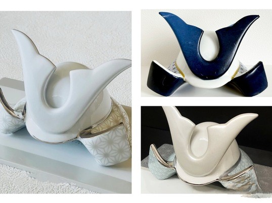 ポーセラーツ　兜　新品 フルオーダーメイド】ポーセラーツ兜&台座セットこどもの日名入れ無料