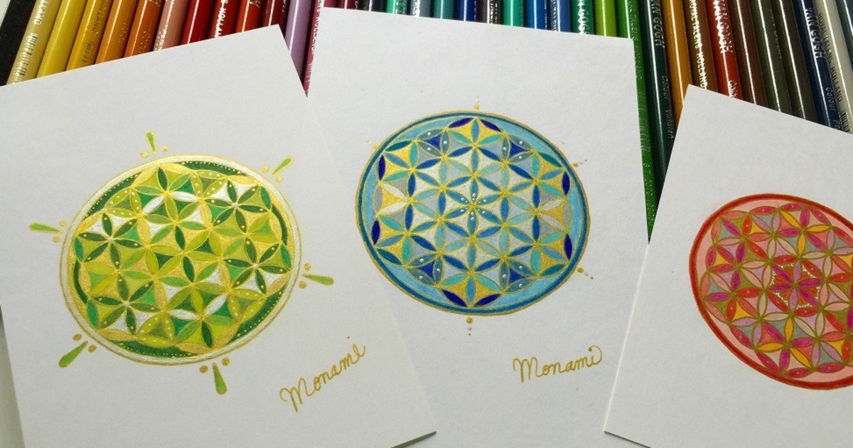 フラワーオブライフ手描きアート（絵画） 