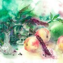 にじみを楽しむ透明水彩画教室の講座の風景