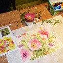 にじみを楽しむ透明水彩画教室の講座の風景