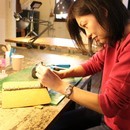 イタリアンレザーで手帳（ノートも可）を創るの講座の風景