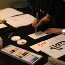 色紙に描く季節の情景アート書道の講座の風景