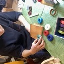 革の文具と手製本 [&B] アトリエワークショップの講座の風景