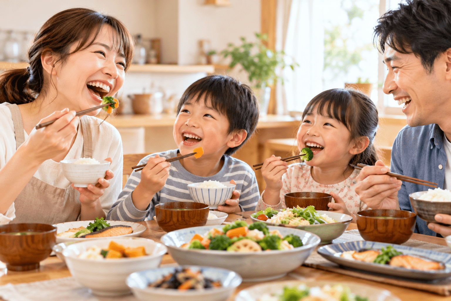 笑顔あふれる家族の食卓